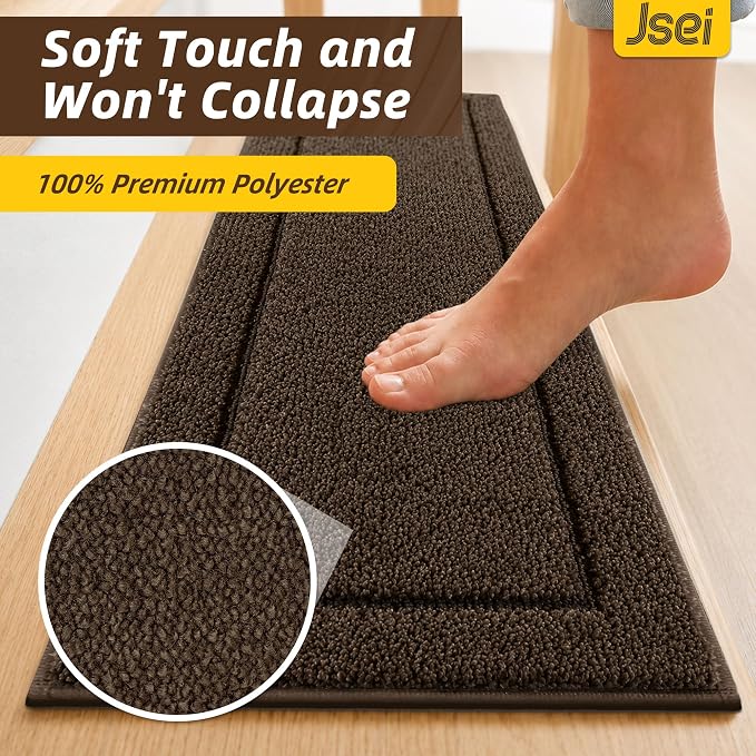 JSEI Stair Treads for Wooden Steps Indoor, 15-Pack, 30" x 8", Brown | Non Slip Stair Treads, Washable Polyester Stair Mats with TPE Backing, Low Profile Stair Rugs for Kids, Seniors and Dogs