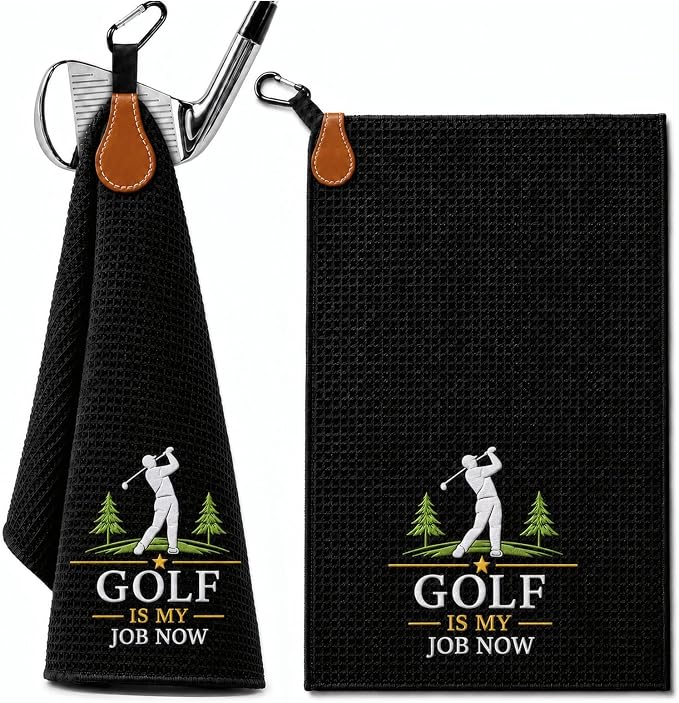Dukars Golf Gifts for Men – Retirement Golf Towel with Detachable Magnetic Clip, 16''×24'' Microfiber Waffle Golf Towel, Funny Retirement Gift for Golfers Dad Husband (Black)