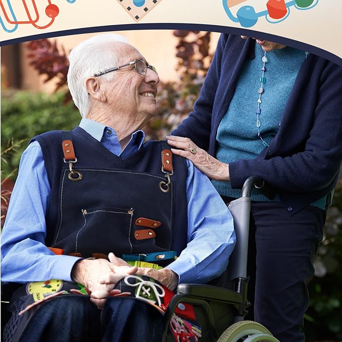 Fidget Apron for Elderly Fidget Blanket for Dementia Alzheimer's Therapy Activity Apron Anxiety Relief supplies(Dark Blue)
