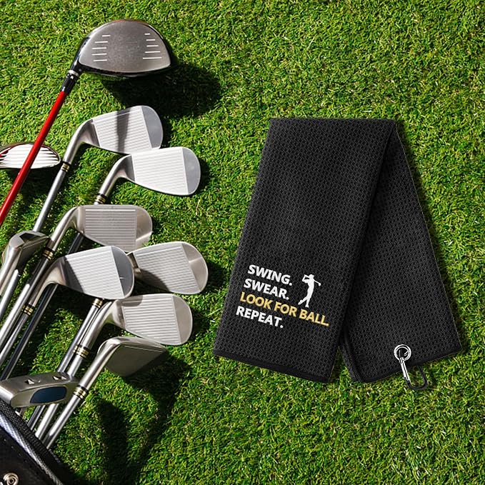 Golf Accessories Towel Gifts for Men | Funny Towels for Golf Bags with Clip | Embroidered Golf Towels | Retirement Gift for Grandpa Dad Brother Husband Boss | Presents for Valentines Day Fathers Day