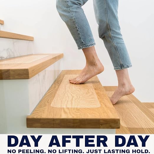 Clear Non Slip Stair Treads for Wooden Steps Indoor 24"x4" – 18-Pack Peel Stick Stair Treads – Self Adhesive Transparent Step Covers – Stair Grip Tape for Dogs, Kids – by STEPCORE
