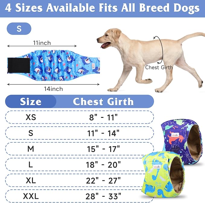 5 Pack Dog Diapers Male Reusable, Premium Belly Bands for Dogs, High Absorbing Male Dog Pee Wraps for Doggie in Incontinence or Excitable Urination Dinosaur M
