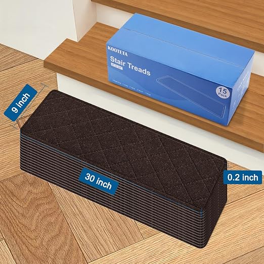 Stair Treads for Wooden Steps, 15 Pack 9" X 30" Non Slip Carpet Stair Treads Indoor with Reusable Adhesive for Elders and Dogs, Pet Friendly Polyester TPR Backing Stair Runner