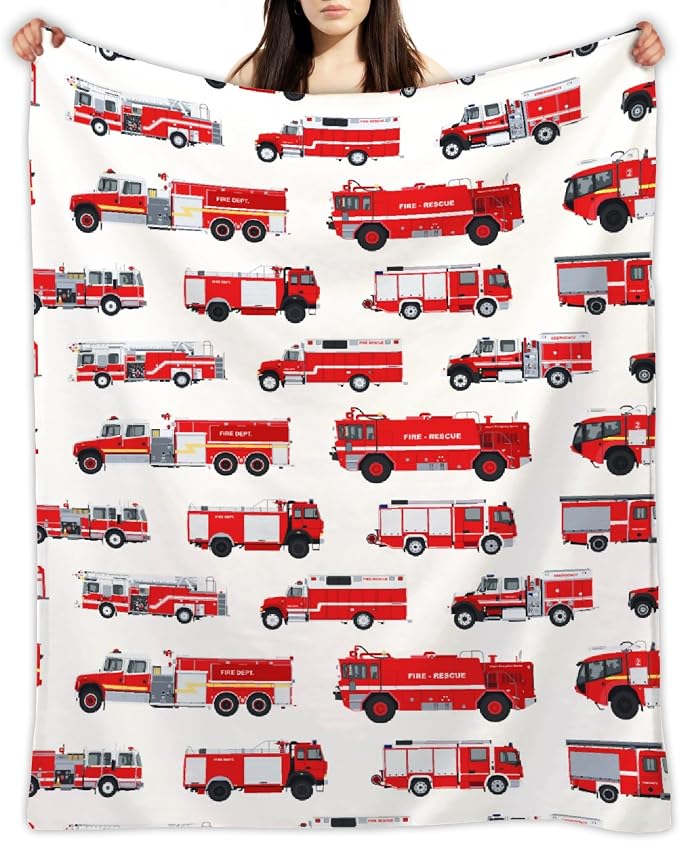 Fire Truck Blanket Gifts for Truck Lover 60 x 50 Inch for Teen,Red Truck Fannel Fleece Throw Blanket Super Soft Throws Blanket for Bed Couch Sofa