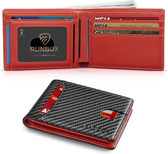 RUNBOX Wallet for Men, Slim Leather Bifold, RFID Blocking Card Holder | Minimalist Front Pocket Design, Credit Card Organizer, Holds 11 Cards, Large Capacity, Thin Profile, Birthday Gifts for Men