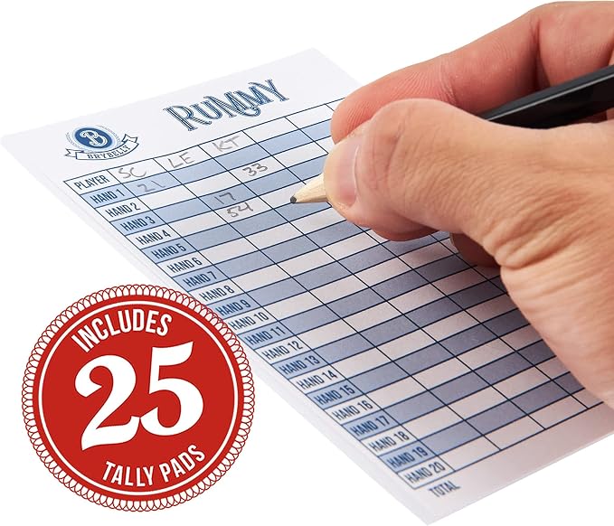 Rummy Card Game Kit - Classic Family Melding Game for 2-6 Players - Two Plastic-Coated Poker-Size, Standard Index Decks of 54 Cards + 25 Tear-Away Score Pads + Full Instructions for Gin Rummy