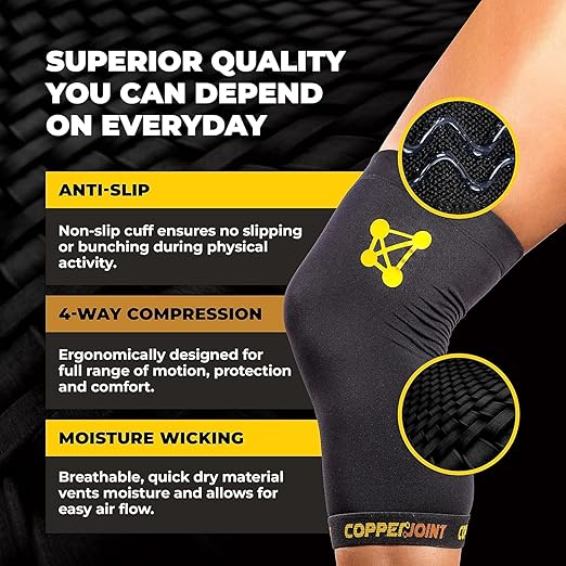 CopperJoint Pull On Knee Brace Women Workout - Copper Infused Knee Sleeves for Men, Elastic Compression Knees Support Braces for Fitness, Volleyball, Basketball, Running, Sports (Medium)