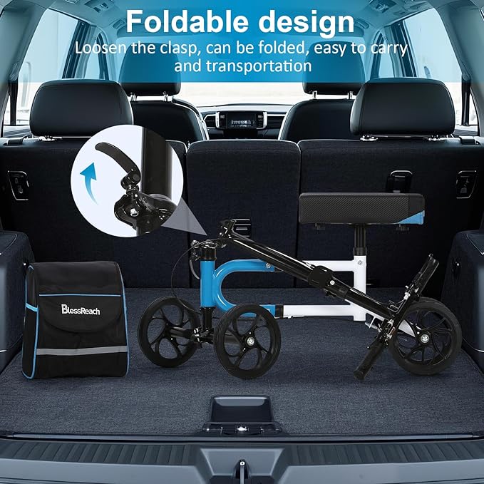Knee Scooter，Knee Scooter for Adults for Foot Surgery，Steerable Knee Walker for Foot Injuries Compact Crutch Alternative with Dual Braking System (Blue)