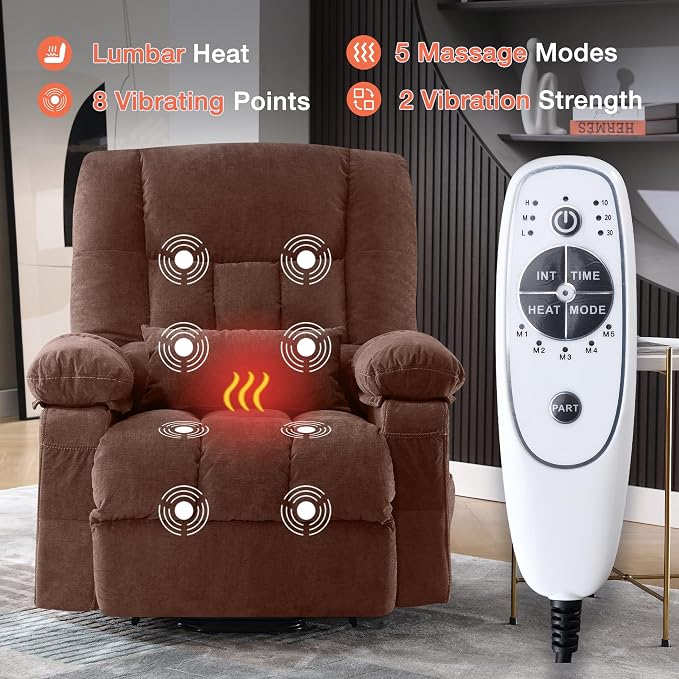 MAHOMICO Power Lift Recliner Chair for Elderly with Vibration Massage and Lumbar Heating,Electric Lift Recliner Single Sofa with Side Pocket,USB Charge Port for Living Room