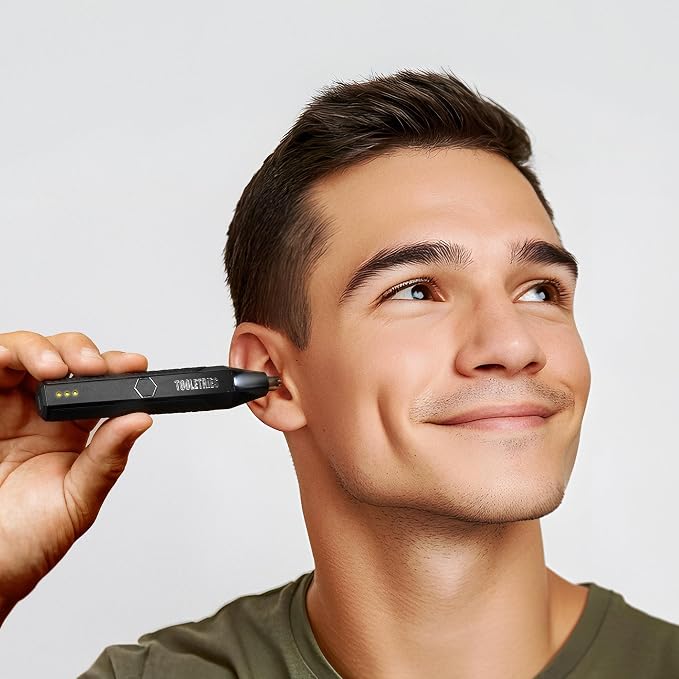 TOOLETRIES The Ranger Nose & Ear Hair Trimmer for Men - Black | Rechargeable waterproof trimmer with stainless steel dual-edge blades, LED spotlight and travel lock.