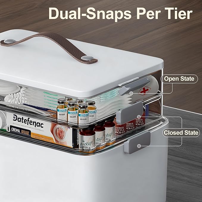 CTIME 3-Tier Medicine Organizer with Pill Case - Portable Pill Case & Empty First Aid Kit for Home, Travel, RV, School, Dorm, Ideal Elderly, Father Gift