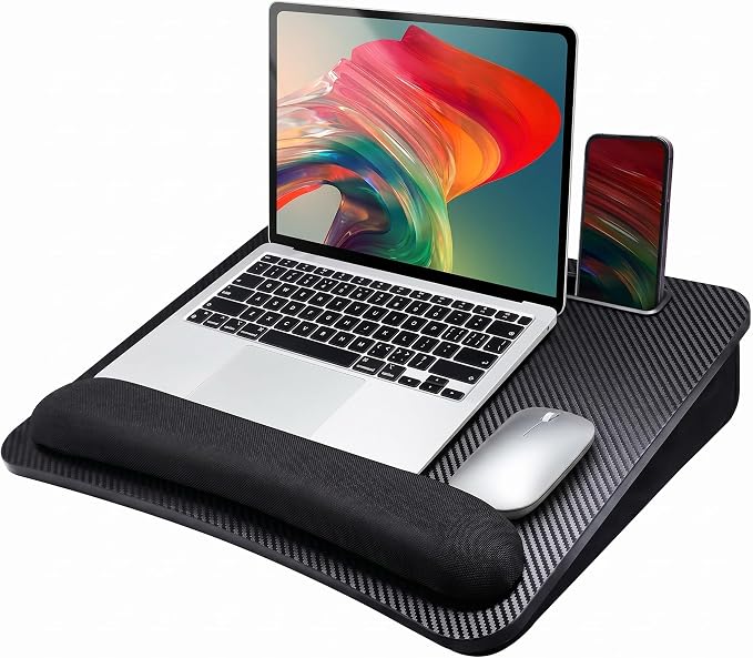 HUANUO Laptop Lap Desk - Portable Lap Desk with Pillow Cushion, Fits up to 15.6 inch Laptop, with Anti-Slip Strip & Storage Function for Home Office Students Use as Computer Laptop Stand- Black