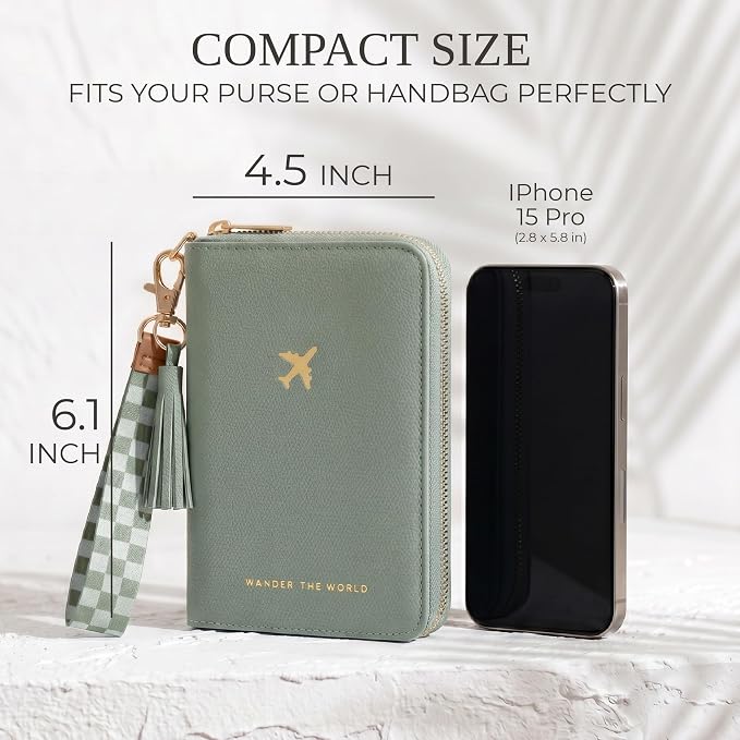 Beautiful Passport Holder And Travel Wallet with Wristlet Strap | All-in-One Organizer for Women Holds up to 4 Passports, w Card Slots and Keychain - RFID Blocking Keeps Documents Safe