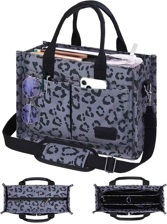 FIORETTO Canvas Tote Bag for Women with Zipper Closure & Individual Compartments for Work College for Teacher & Nurse