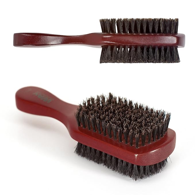 WAV ENFORCER Double-Sided Fade Brush | 100% Boar bristles & natural wood handle, Double sided with firm and soft bristles