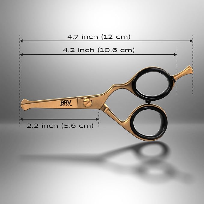BRV MEN Rounded-Tip Small Trim Scissors for Men 4.2" | Titanium Series | Nose Hair Scissors for Men | Professional Grooming for Beard, Mustache & Ear Hair - RIGHT HANDED (Titanium Bronze)