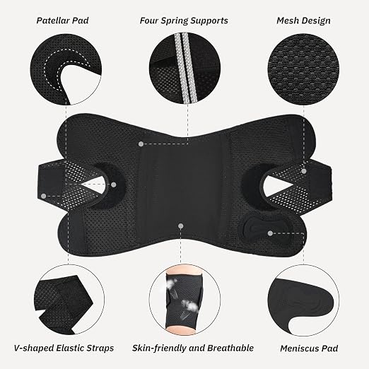 Knee Brace with Side Stabilizers for Knee Pain, Adjustable Knee Support for Meniscus Tear ACL MCL Arthritis Injury Recovery, Breathable Knee Wrap for Men & Women, Workout, Sports (Black, X-Large)