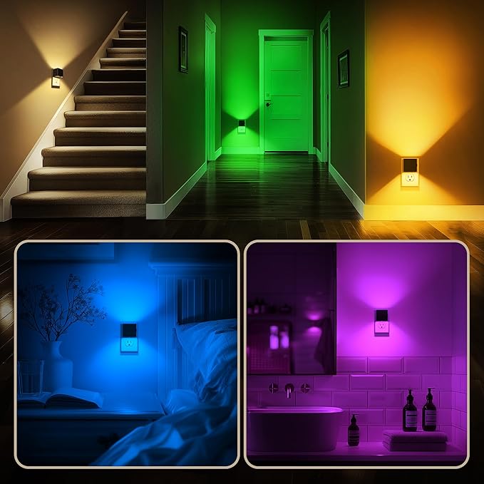 DORESshop LED Night Lights Plug into Wall [2 Pack], Plug in Nightlight, RGB Color-Changing Night Light, Dusk to Dawn Sensor, Nightlights for Adults, Bedroom, Bathroom, Hallway