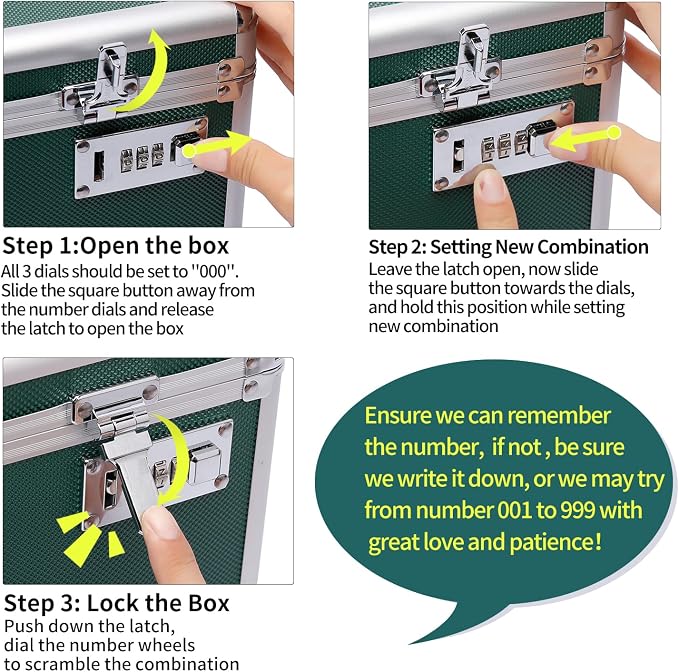 Locking Box with Portable Storage Case, 14.2''x 7.2''x 8.2'', Childproof Medicine Organizer with Combination Lock, Lockbox for Money, Documents & Meds Secure Cash, ID Documents (Green/Large)