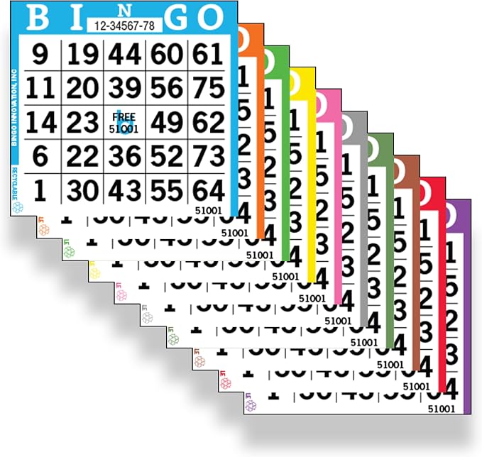 Bingo Books – 1 Face, 10 Pages Each, 100 Disposable Game Books – Recyclable Dauber Paper Sheets for Seniors & Adults (1on10up)