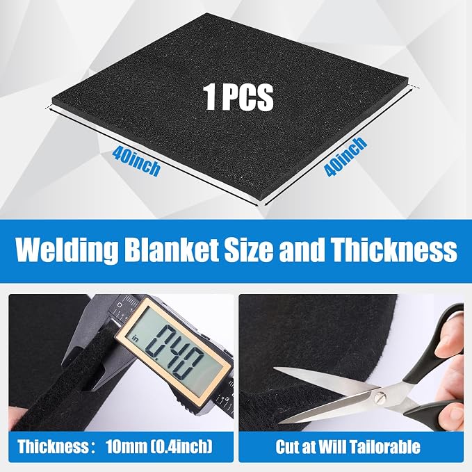 WISSCOOL 10MM Thick 40x40 Inch Fireproof Welding Blanket, 10mm Thickened Pad Fire Resistant Carbon Felt Cloth Flame Retardant Fabric Protector Pad for Soldering Firepit Smoker