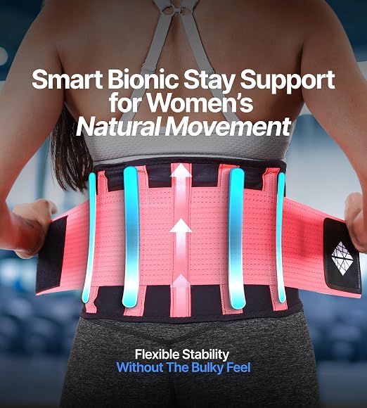 Back Brace for Lower Back Pain Women - Ultra Thin, Adjustable, Flexible, Supportive Belt for Men - Breathable Support Brace with Dual -Tension Straps Pink XL