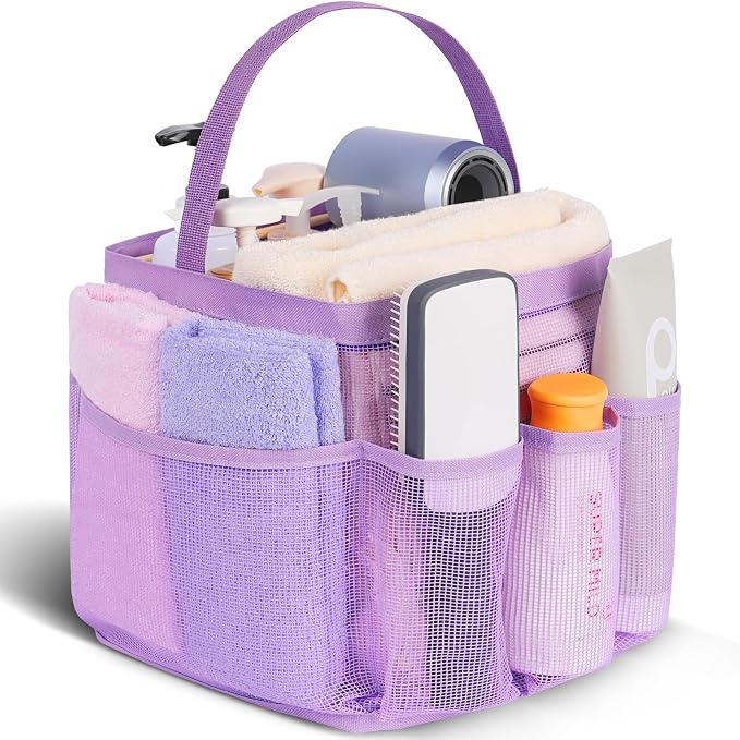 EUDELE Mesh Shower Caddy Portable for College Dorm Room Essentials,Portable Shower Caddy Dorm with 9-Pocket Large Capacity, Shower Bag for Beach, Swimming, Gym, Travel essentials, Purple