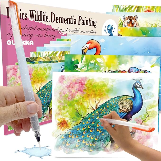 QUOKKA Reusable Water Painting Dementia Activities for Seniors – Alzheimer’s Products for Elderly – Water Doodle Set Tropics Wildlife – Activity Kits for Dementia Patients – Crafts Gift for Seniors
