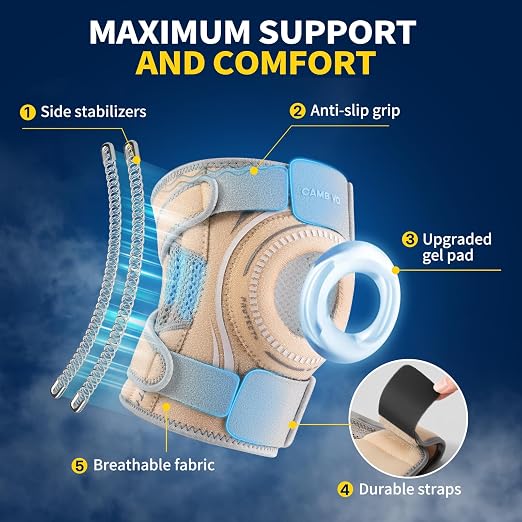 CAMBIVO ELITE Knee Brace with Side Stabilizers & Open Patella Gel Pad — Adjustable Support for Meniscus, Arthritis, ACL, MCL Recovery, Knee Support for Men and Women - Please Check Size Chart
