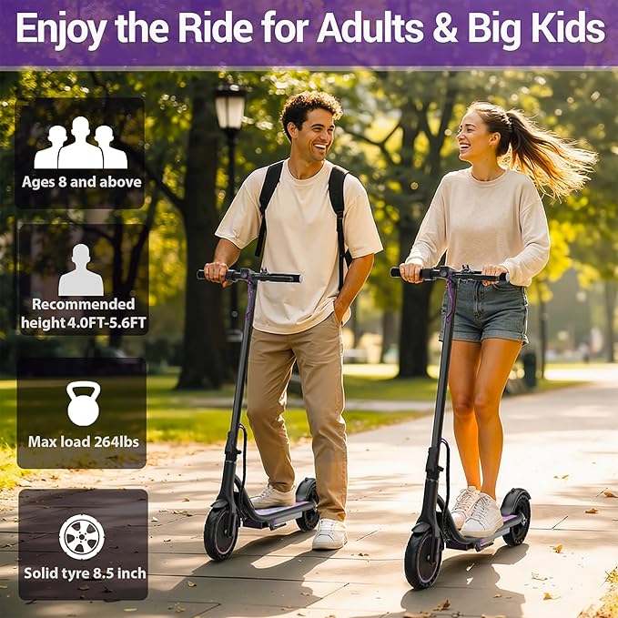 Electric Scooter for Adults, Folding E Scooter with 350W/500W Motor 16-24 Mph Top Speed, Max 15-60 Miles Long Range, 6.5''/8.5''/10''/14'' Solid Tires Commuting Scooters, Dual Brakes, APP