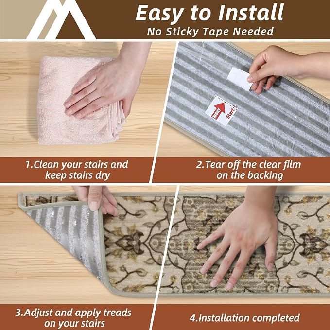 COSY HOMEER Stair Treads for Wooden Steps Non Slip Washable 8" X 30" 15pcs | Self Adhesive,Peel and Stick,Soft Carpet Stair Treads for Kids,Elder,Pet,Residue Free,Reusable Stair Runner,Multi-Surface Use