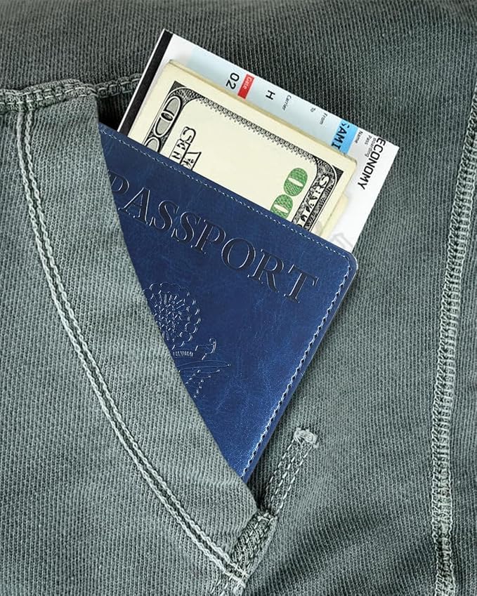 Sizobi Passport Holder for Travel Men, RFID Blocking Passport Covers Case | Passport Wallet Card Slot, International Travel Must Haves Travel Accessories for Women, Cruise Ship Essentials Gifts, Blue