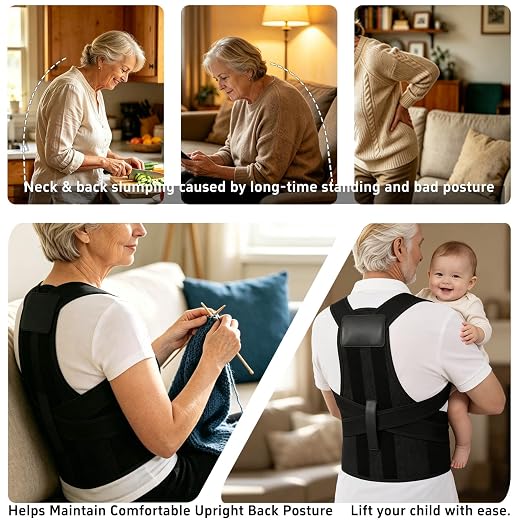 Back Brace Posture Corrector for Seniors Women and Men Upgraded Dynamic Traction Correction System Adjustable Shoulder Support Straightener Helps Reduce Upper Lower Back Pain Suitable for Hump Scoliosis Black Small
