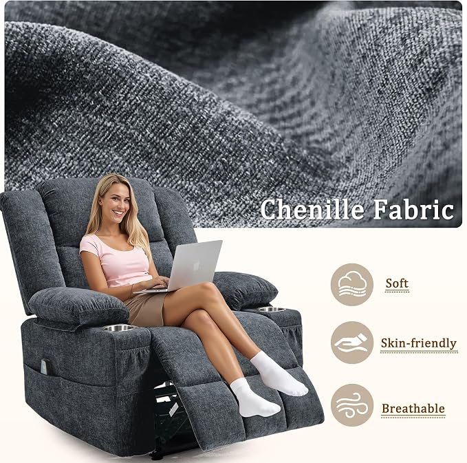Korser Recliner Chair for Adults, Wall Hugger RV Recliner with Massage and Heating, Zero-Gravity Recliners, Electric Power Recliner Chair for Living Room, Bedroom, Home, Theater Seating (Darkgrey)