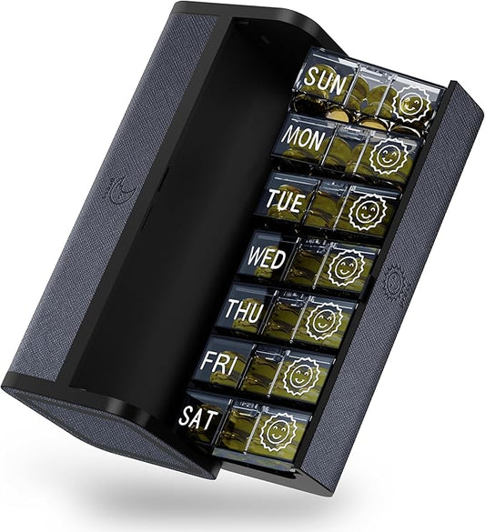 Weekly Pill Organizer 2 Times a Day, 7-Day Large Travel Pill Box 7 Day, Am Pm Twice Daily Pill Case with Removable Compartments, Weekly Vitamin Container for Medicine Supplement (Silver)