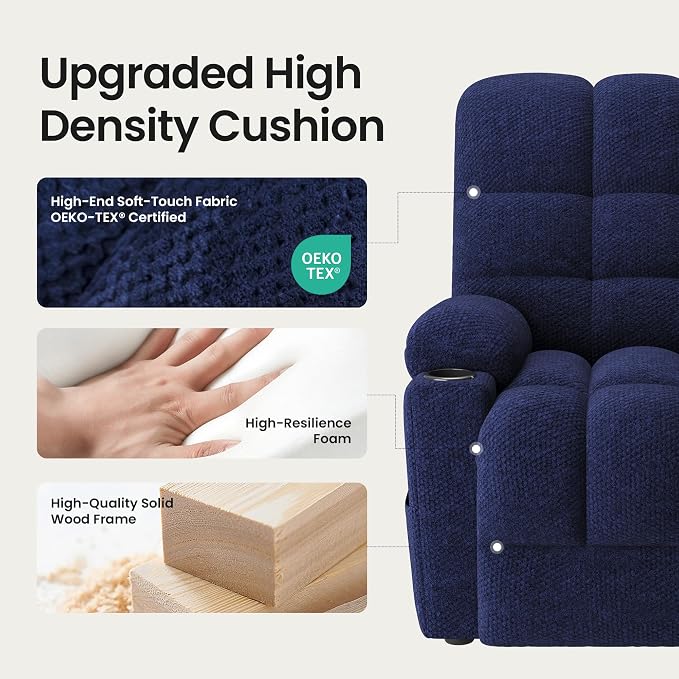 COLAMY Dual Motor Power Lift Recliner Chair for Elderly, Heavy Duty Bariatric Stand Up Assist Sofa with Independent Back & Footrest, Zero Gravity, Massage Heat & Breathable Fabric,Blue