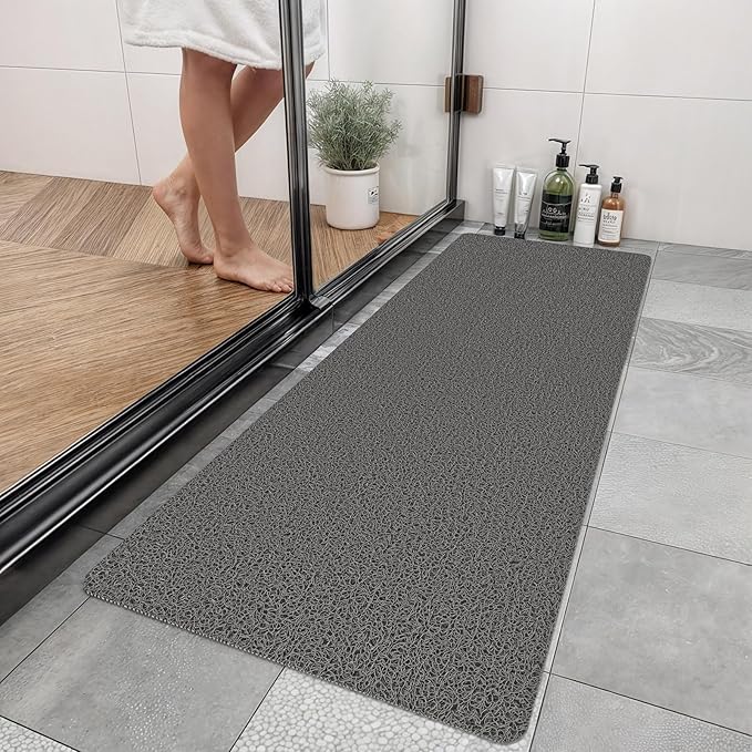 Bathtub Mat Non Slip, 47x17 Inch Shower Mats for Inside Shower, PVC Loofah Bathroom Mat Quick Dry with Drain Hole, Phthalate-Free Bath Mats for Shower Bathroom Tub and Wet Areas (Grey)