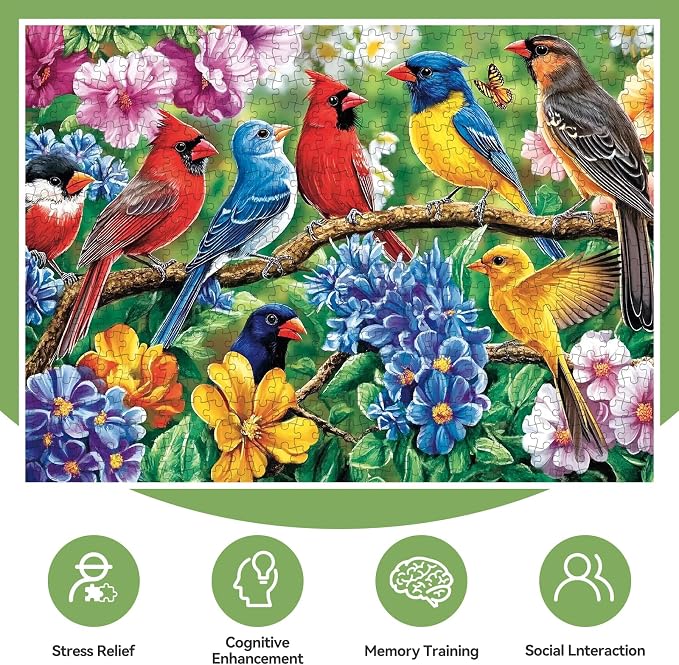 300 Piece Puzzles for Adults – Colorful Birds & Blooming Flowers Jigsaw, Relaxing 300 Piece Puzzles for Adults Large Piece, for Puzzle Fans, Kids & Seniors (20.5" x 15")