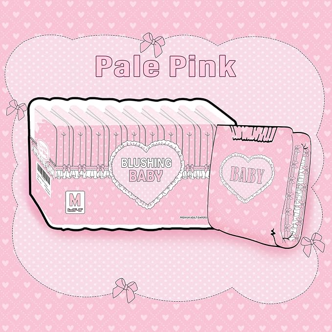 Littleforbig Printed Adult Brief Diapers 10 Pieces - Blushing Baby Pale Pink (Medium 28"-38")