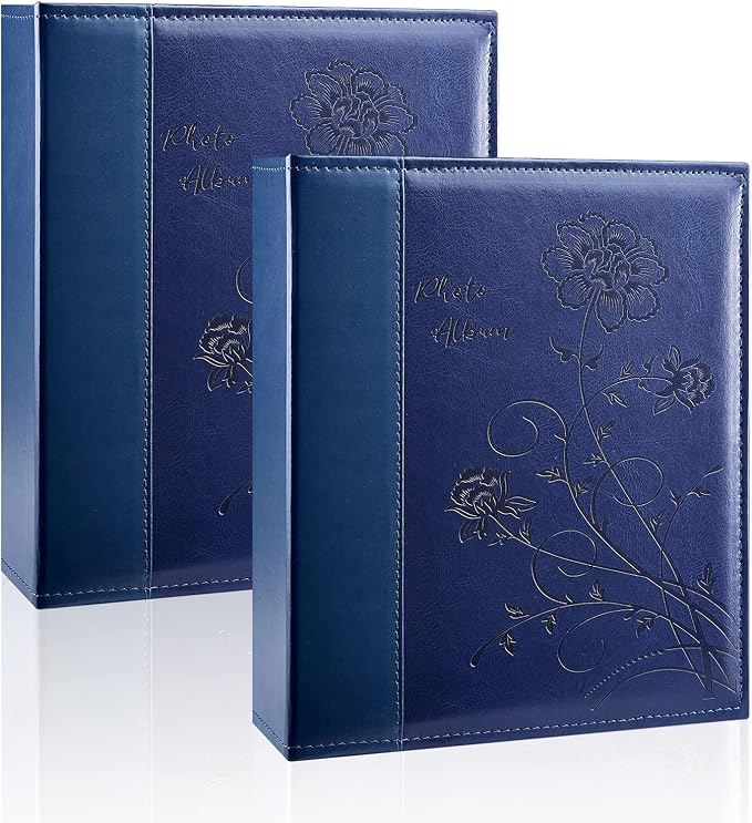 Photo Album 8x10 2 Packs Clear Pages Pockets Leathe Cover Slip Slide in Photo Album Each Holds 50 Vertical 8x10 Photos Picture Book for Wedding Family (Blue)