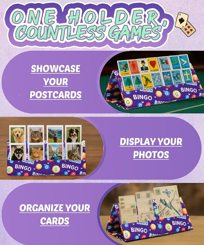 2 Pack Card Holder for Canasta, Poker, Bridge & Casino Games - Bingo Pull Tabs & Gambling Tickets Organizer - Fun Card Game Player Gifts for Adults & Seniors Purple