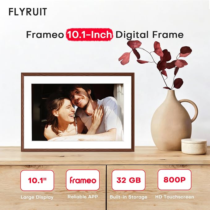 Frameo 10.1'' Digital Picture Frame WiFi, 1280 * 800 HD Touch Screen, 32GB Memory, Wall Mountable Digital Photo Frame, Auto-Rotate, Share Instantly, Wedding, Birthday Gifts for Mom