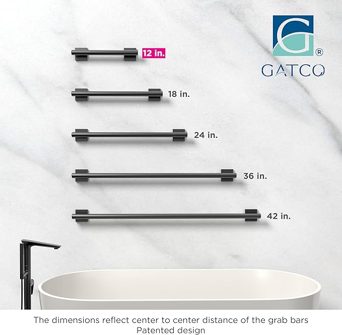 Gatco 940MX Elevate 12" L Grab Bar, Matte Black/ADA Compliant Stainless Steel Safety Grab Bar for Bathroom