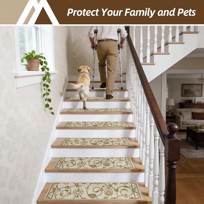 COSY HOMEER Stair Treads for Wooden Steps Non Slip Washable 8" X 30" 4pcs | Self Adhesive,Peel and Stick,Soft Carpet Stair Treads for Kids,Elder,Pet,Residue Free,Reusable Stair Runner,Multi-Surface Use