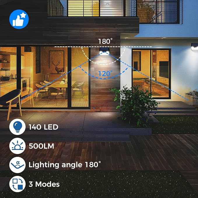 Solar Lights Outdoor Waterproof [12 Packs/140 LEDs], 3 Lighting Modes Solar Motion Sensor Light Outdoor, Ultra Bright Security Lights Outdoor Solar Lights for Outside Fence Yard Patio Deck