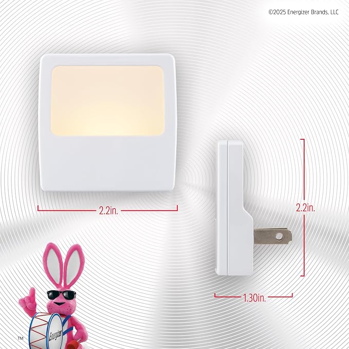 Energizer Night Lights Plug into Wall, 2-Pack, LED Plug in Nightlight, Soft Warm White, Always On, Adults, Kids, Bedroom, Bathroom, Nursery, Hallway, Kitchen, UL Safety Listed, 81568