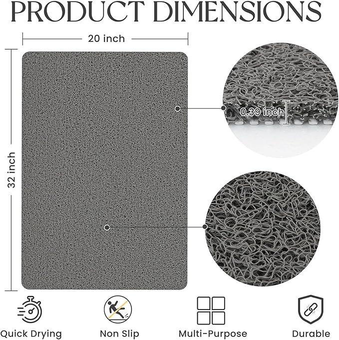 Bathtub Mat Non Slip, 32x20 Inch Shower Mats for Inside Shower, PVC Loofah Bathroom Mat Quick Dry with Drain Hole, Phthalate-Free Bath Mats for Shower Bathroom Tub and Wet Areas (Grey)