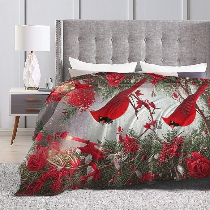 Cardinal Blanket Soft Cozy Cardinal Fleece Throw Blanket Lightweight Warm Red Bird Flannel Plush Stuff Decor Blanket Cardinal Gifts for Lover Girls Boys Kids Women Adults Bed Travel 60"x80"