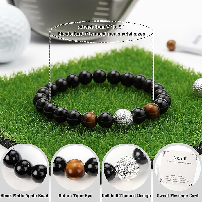 PEALICIOUS Soccer Gifts for Boys Sport Jewelry for Son and Dad | Golf Gifts for Golfers with Natural Stone, Hockey Baseball Bracelet for Boys, Men Soccer Golf Stuff for Team Hockey Bracelet