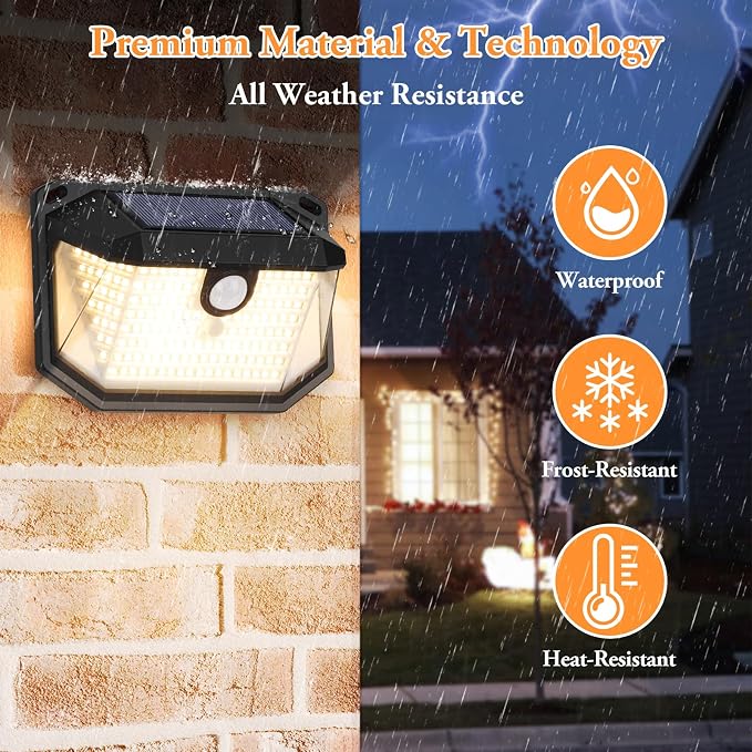 Solar Outdoor Lights, 4-Pack 178 LEDs Motion Sensor Wall Light with 270° Wide Angle & 3 Modes, Waterproof 3000K Solar Powered Security Light for Patio Garden Garage Front Door